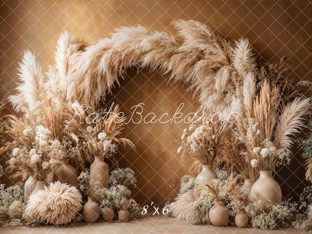 On Sale Kate Boho Arch Pampas Grass Brown Backdrop Designed by Emetselch -UK