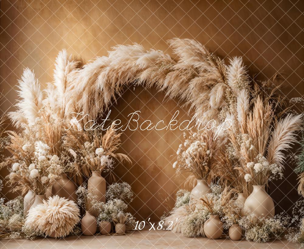 On Sale Kate Boho Arch Pampas Grass Brown Backdrop Designed by Emetselch -UK