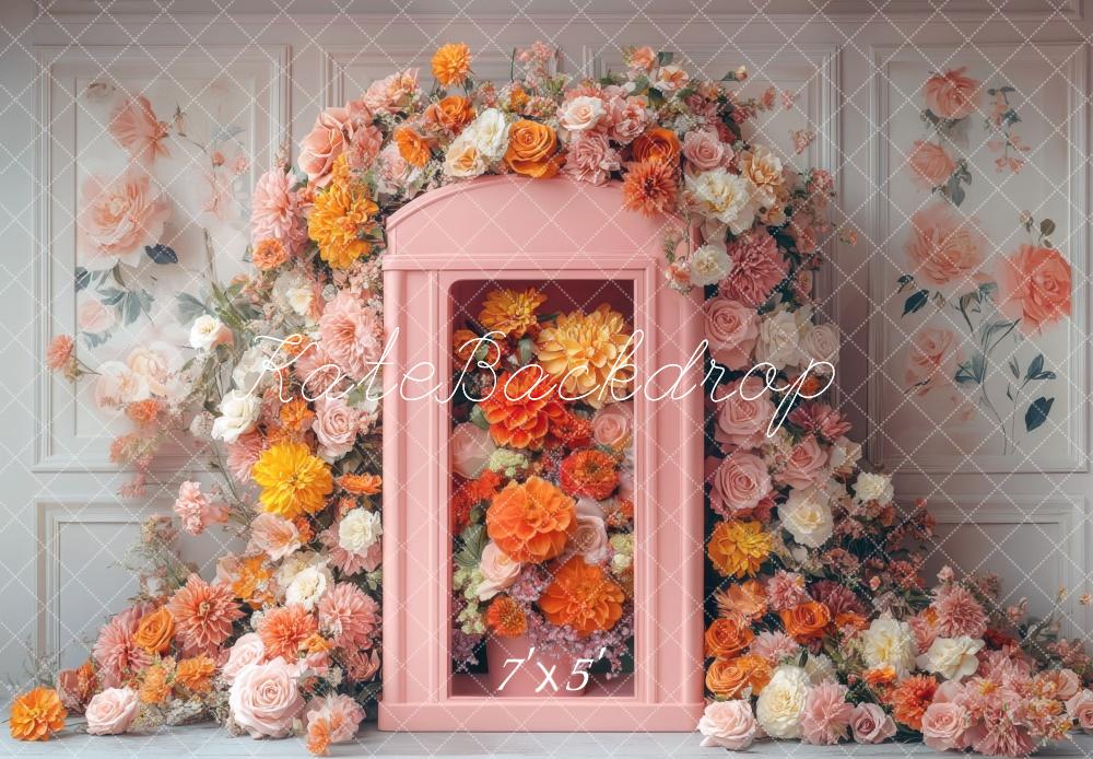 Kate Spring Floral Pink Telephone Booth Backdrop Designed by Mini MakeBelieve -UK