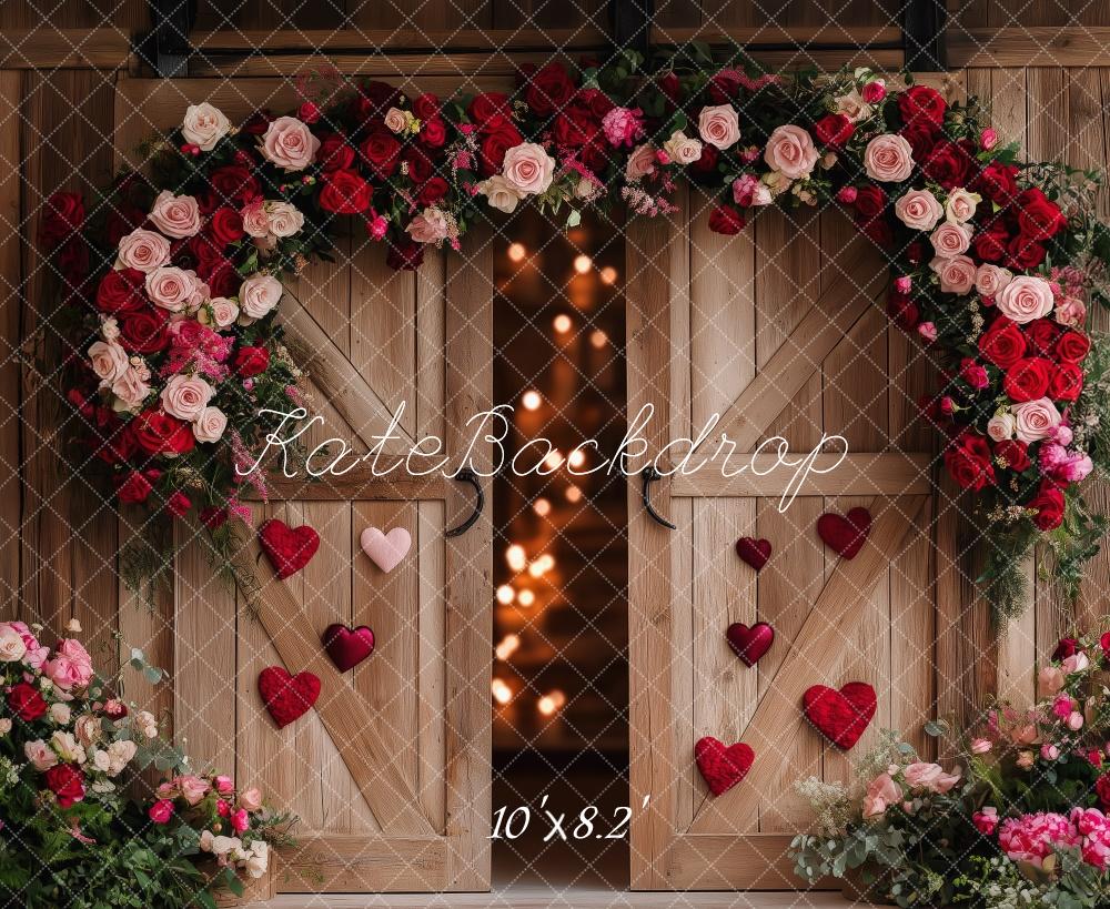 Kate Valentine Floral Heart Barn Door Backdrop Designed by Patty Robert -UK