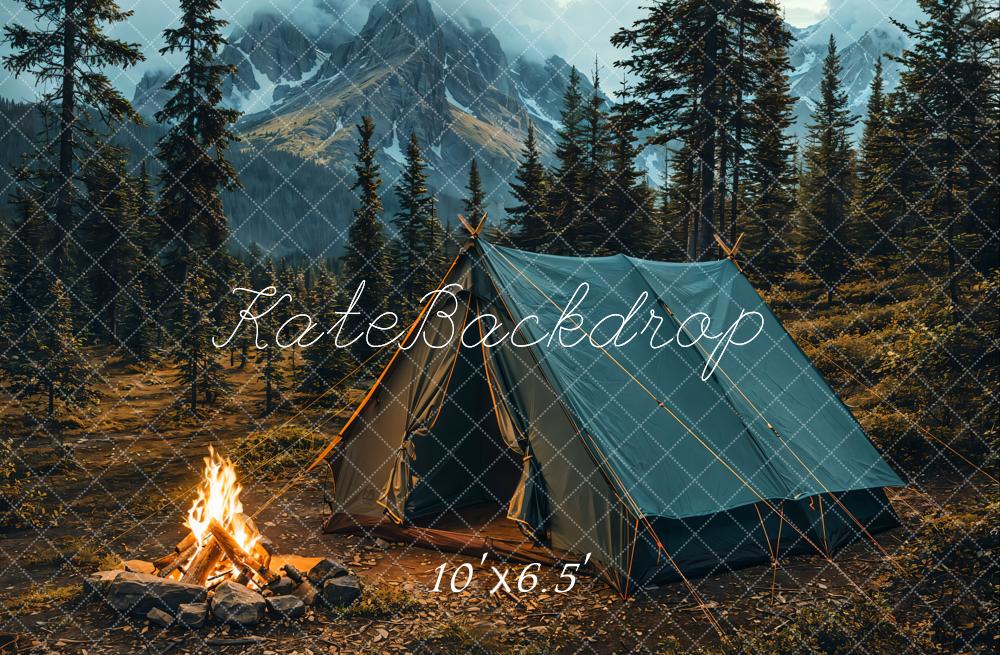 Kate Camping Tent Bonfire Mountain Forest Backdrop Designed by Emetselch -UK