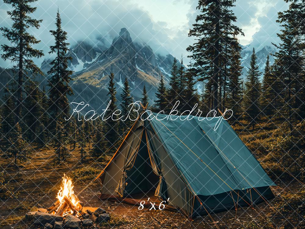 Kate Camping Tent Bonfire Mountain Forest Backdrop Designed by Emetselch -UK