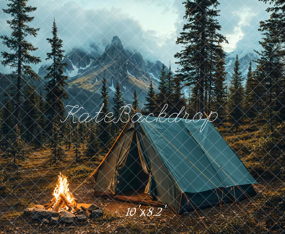 Kate Camping Tent Bonfire Mountain Forest Backdrop Designed by Emetselch -UK