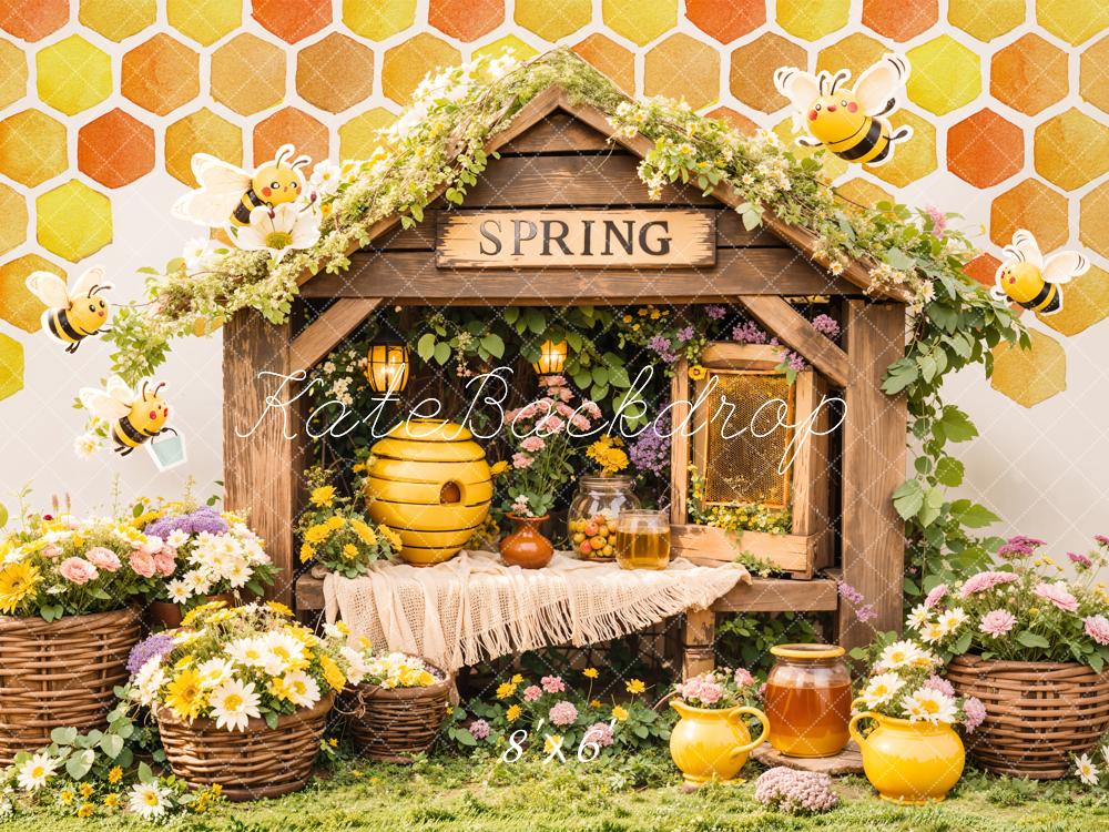 Kate Spring Bee Honeycomb Floral Backdrop Designed by Emetselch -UK