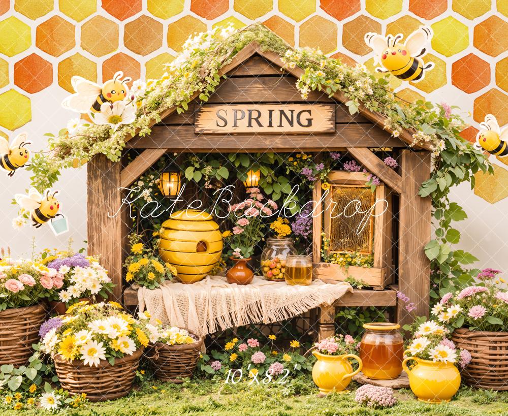 Kate Spring Bee Honeycomb Floral Backdrop Designed by Emetselch -UK