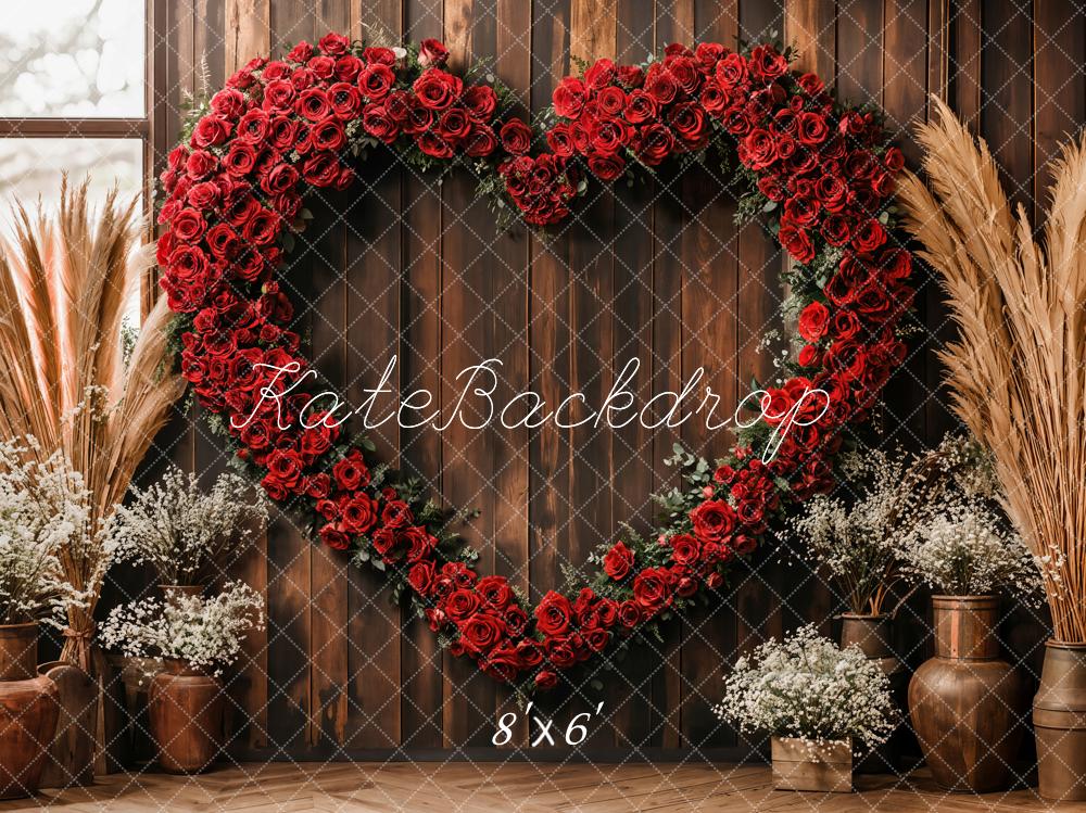 Kate Valentine Heart Rose Rustic Boho Fleece Backdrop Designed by Emetselch -UK