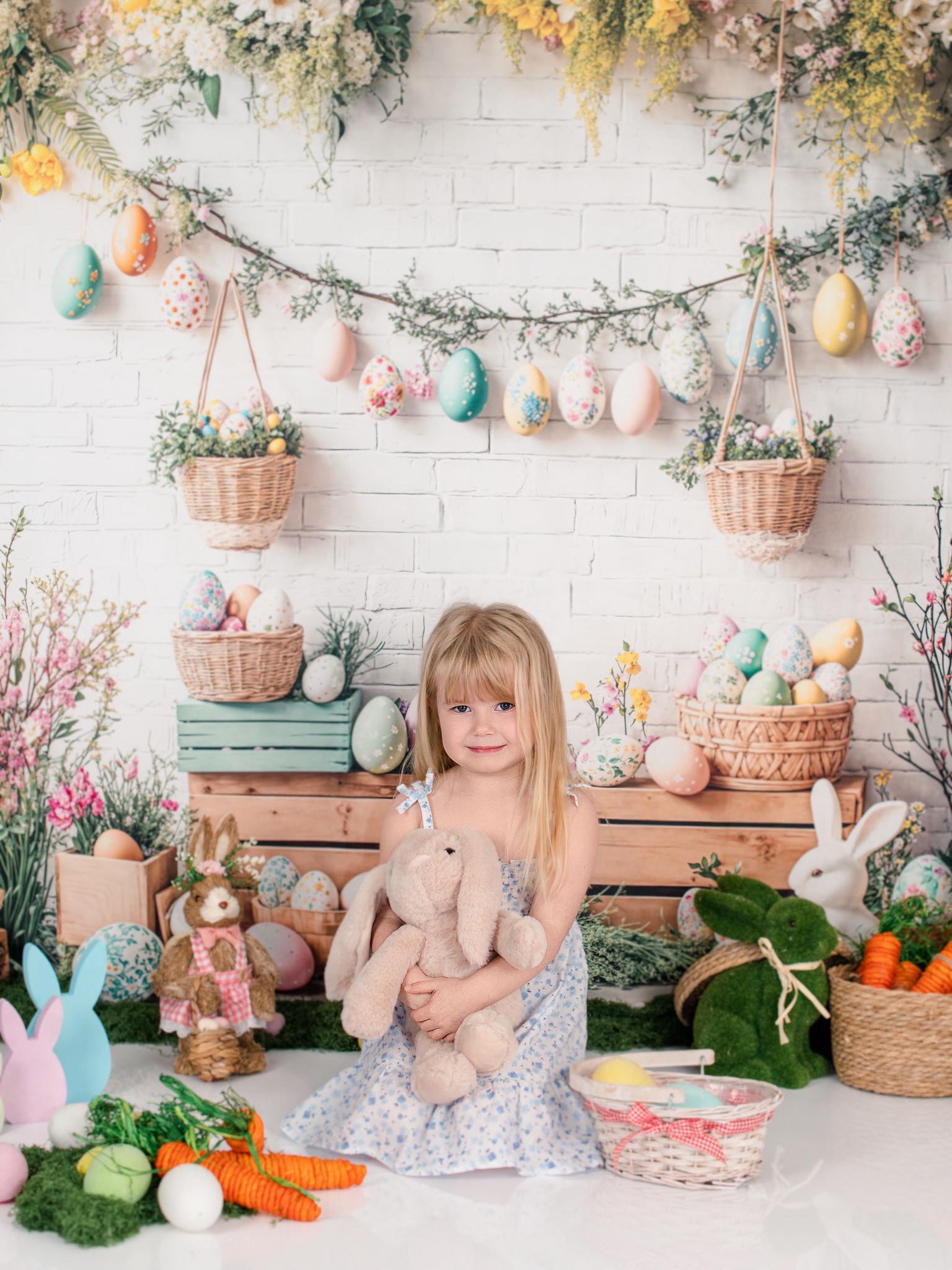 Kate Easter Bunny Floral Egg Rustic Backdrop Designed by Emetselch -UK