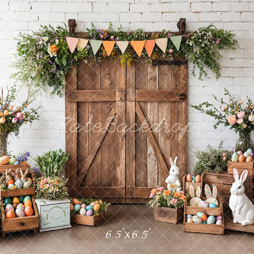 Kate Easter Barn Door Bunny Floral Backdrop Designed by Emetselch -UK