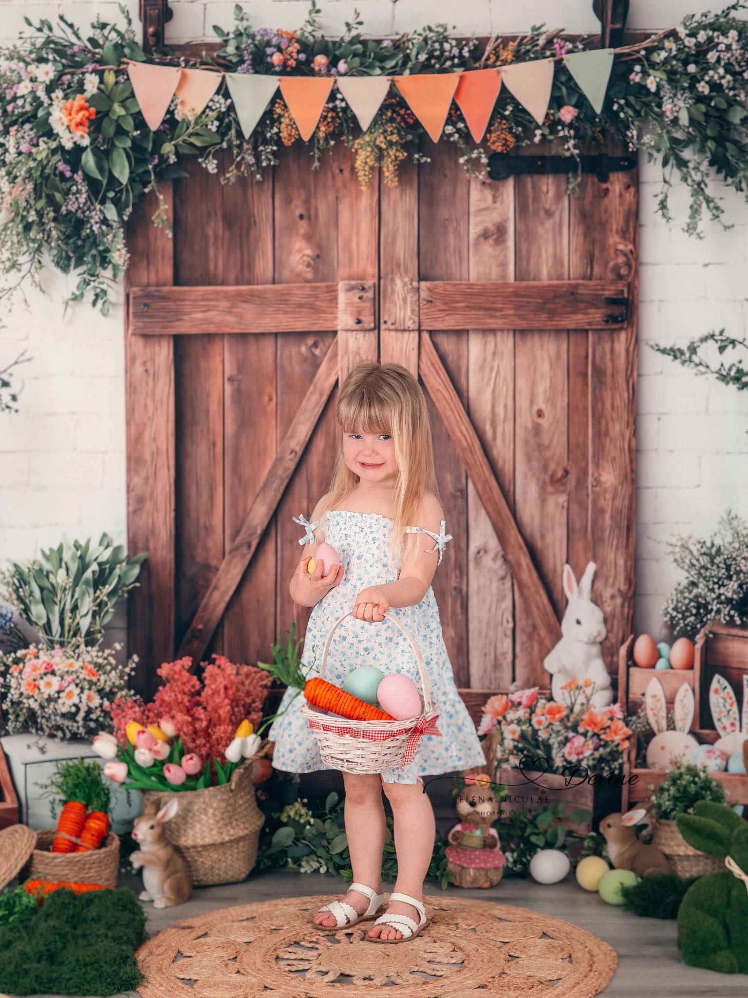 Kate Easter Barn Door Bunny Floral Backdrop Designed by Emetselch -UK