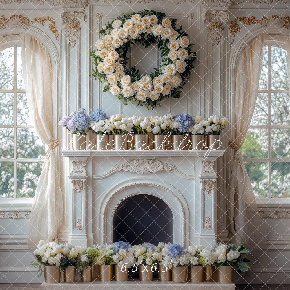 Kate Spring Floral Wreath Fireplace Window Backdrop Designed by Mini MakeBelieve -UK