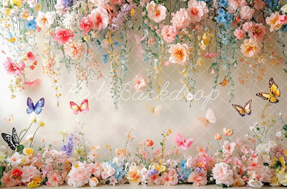 Kate Spring Floral Butterfly White Wall Backdrop Designed by Patty Robert -UK