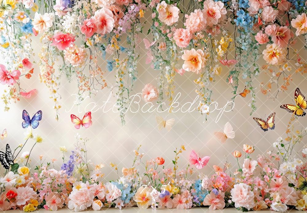 Kate Spring Floral Butterfly White Wall Backdrop Designed by Patty Robert -UK