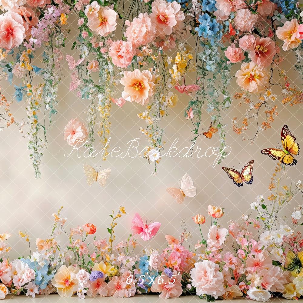 Kate Spring Floral Butterfly White Wall Backdrop Designed by Patty Robert -UK