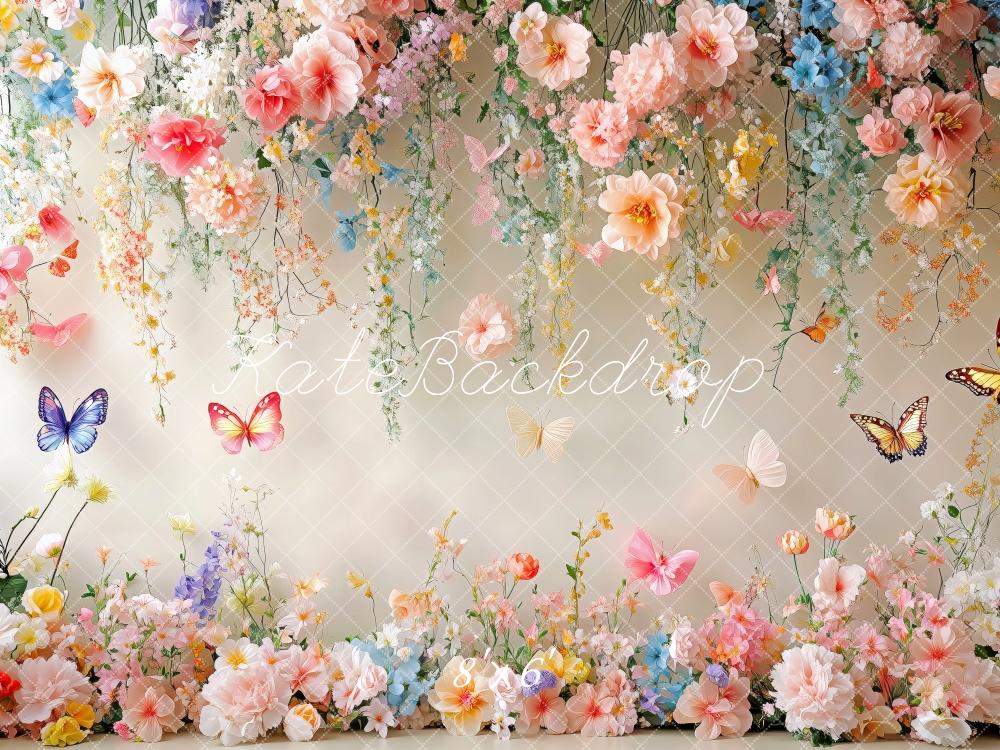 Kate Spring Floral Butterfly White Wall Backdrop Designed by Patty Robert -UK