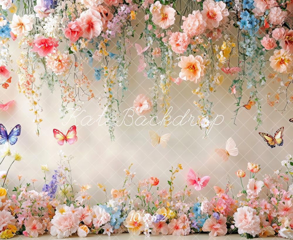 Kate Spring Floral Butterfly White Wall Backdrop Designed by Patty Robert -UK