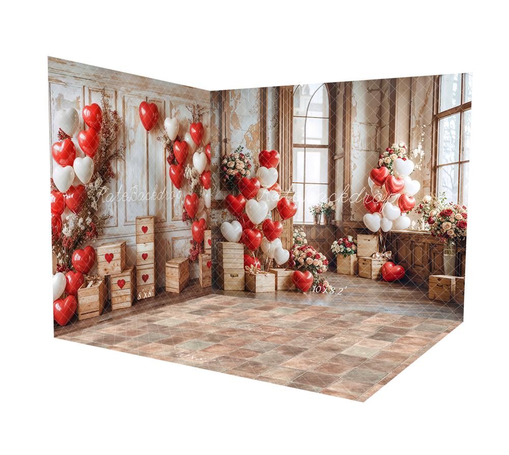 Kate Valentine Heart Balloons Wooden Vintage Room Set -UK