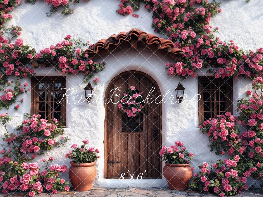 Kate Spring Floral Cottage Pink Roses Backdrop Designed by Patty Robert -UK