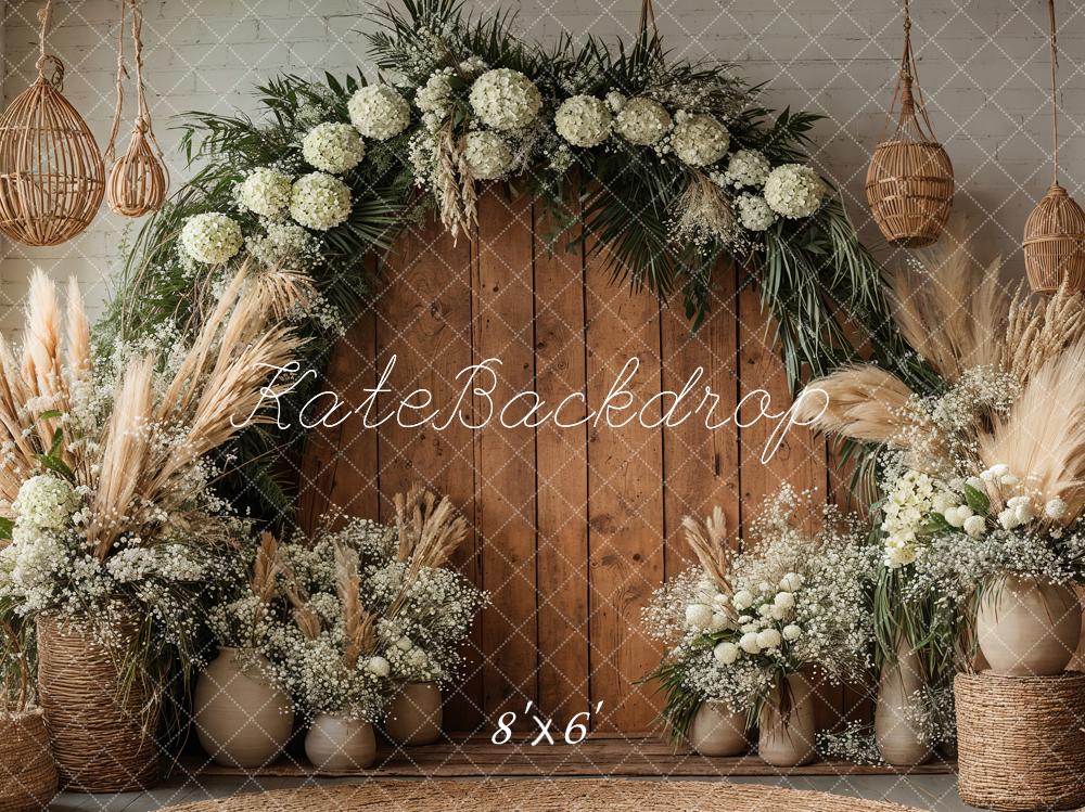 Lightning Deals Kate Boho Flower Arch Wooden Door Backdrop Designed by Emetselch -UK