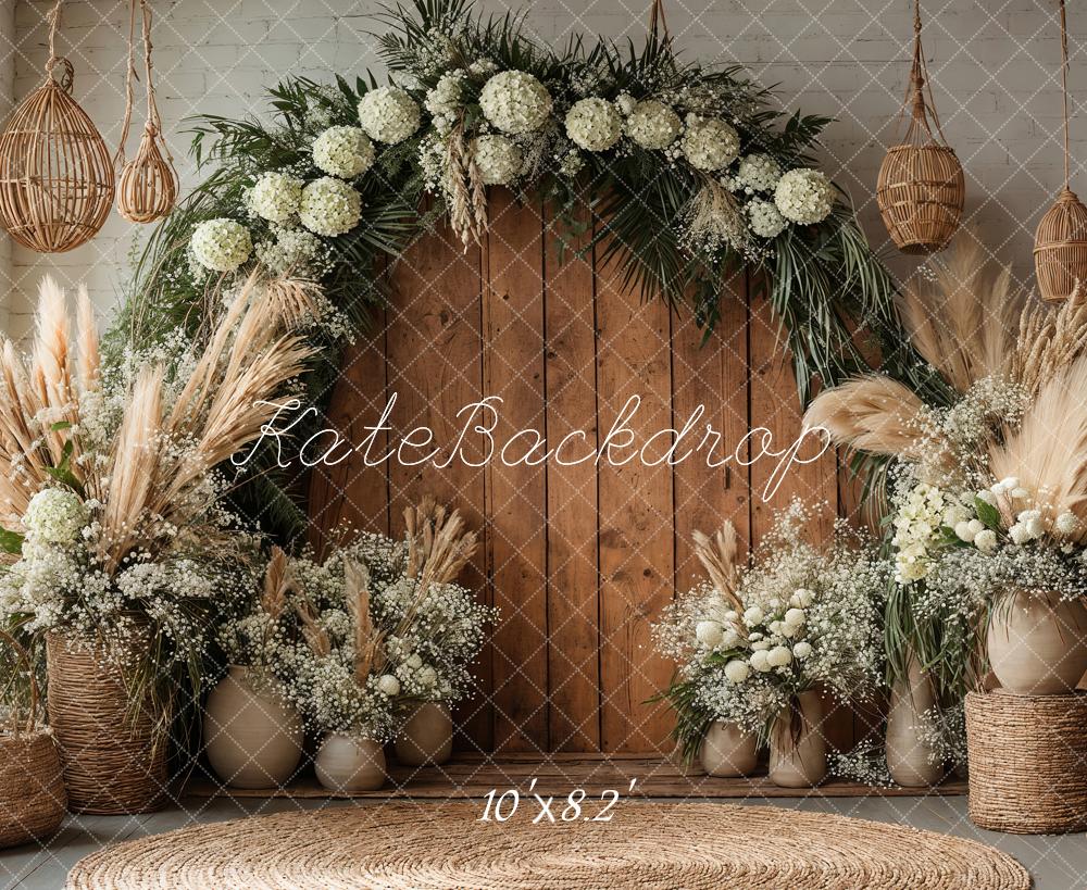 Lightning Deals Kate Boho Flower Arch Wooden Door Backdrop Designed by Emetselch -UK