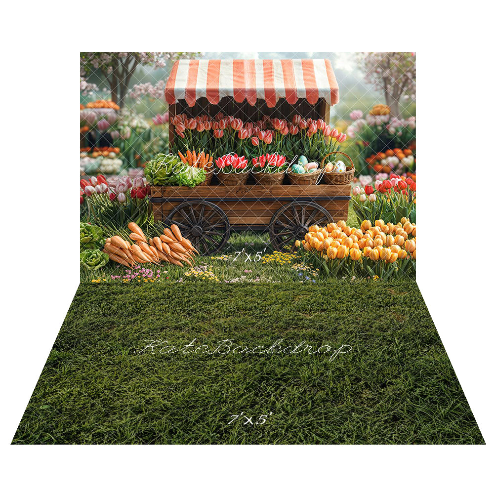 Lightning Deals Kate Spring Flower Market Tulips Carrots Backdrop+Grass Lawn Floor Backdrop -UK