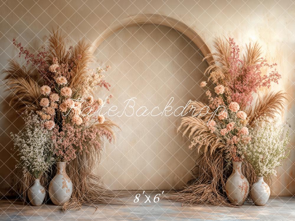 Kate Boho Beige Pampes Foral Arch Backdrop Designed by Emetselch -UK