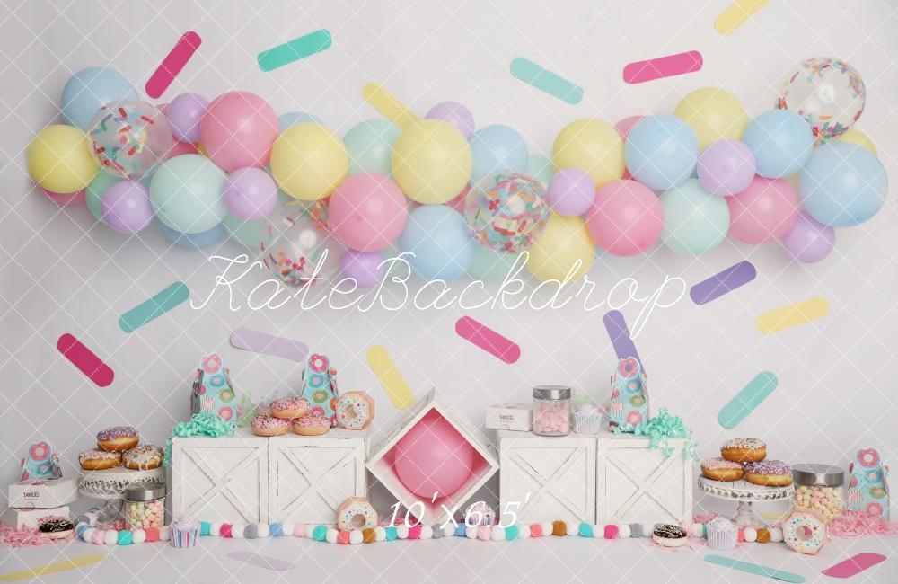 Kate Cake Smash Pastel Donut Balloons Backdrop Designed by Melissa King -UK