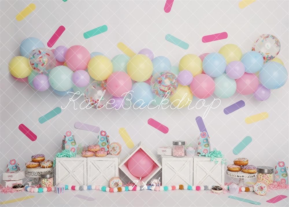 Kate Cake Smash Pastel Donut Balloons Backdrop Designed by Melissa King -UK
