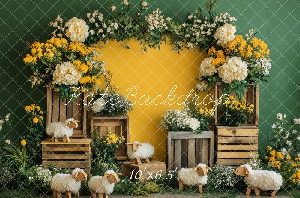 Kate Spring Flower Arch Sheep Yellow Backdrop Designed by Patty Robert -UK