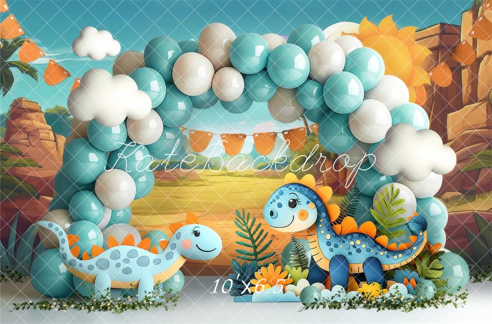 Kate Cake Smash Dinosaur Balloon Arch Backdrop Designed by Laura Bybee -UK