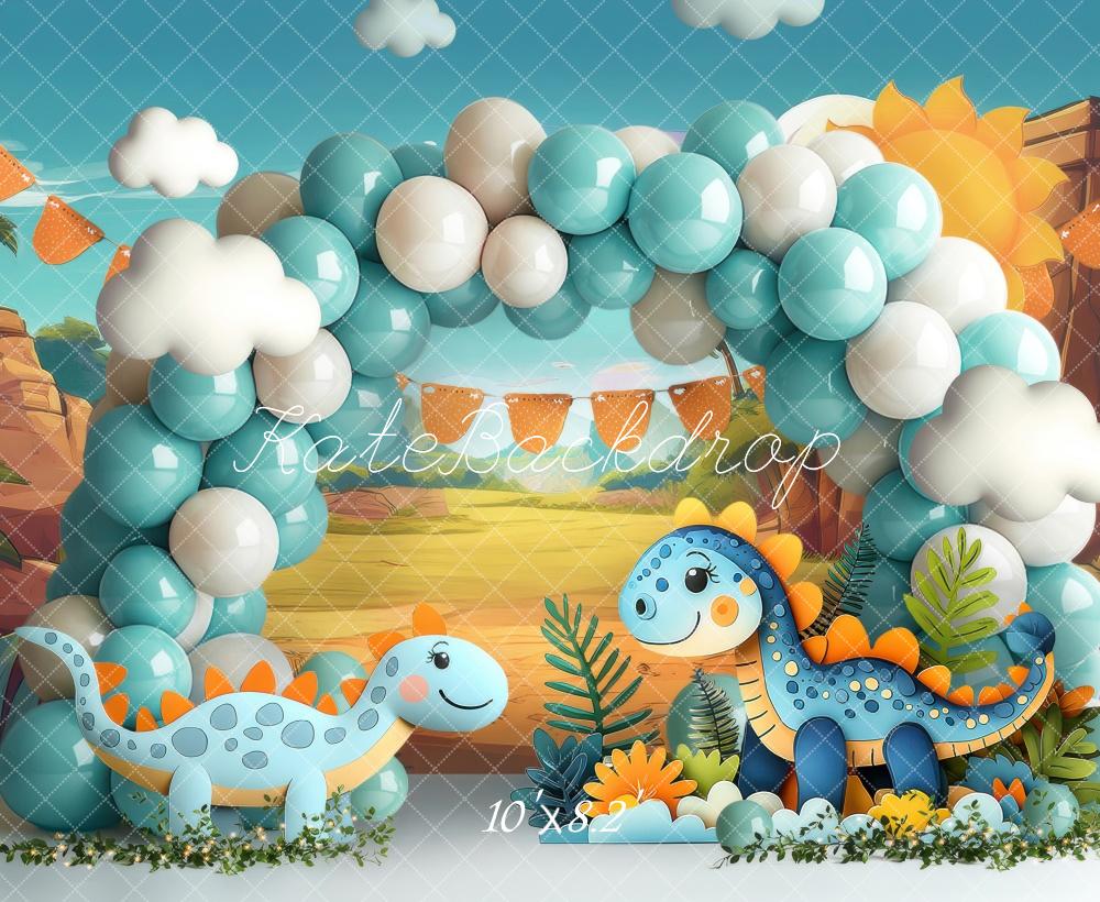Kate Cake Smash Dinosaur Balloon Arch Backdrop Designed by Laura Bybee -UK