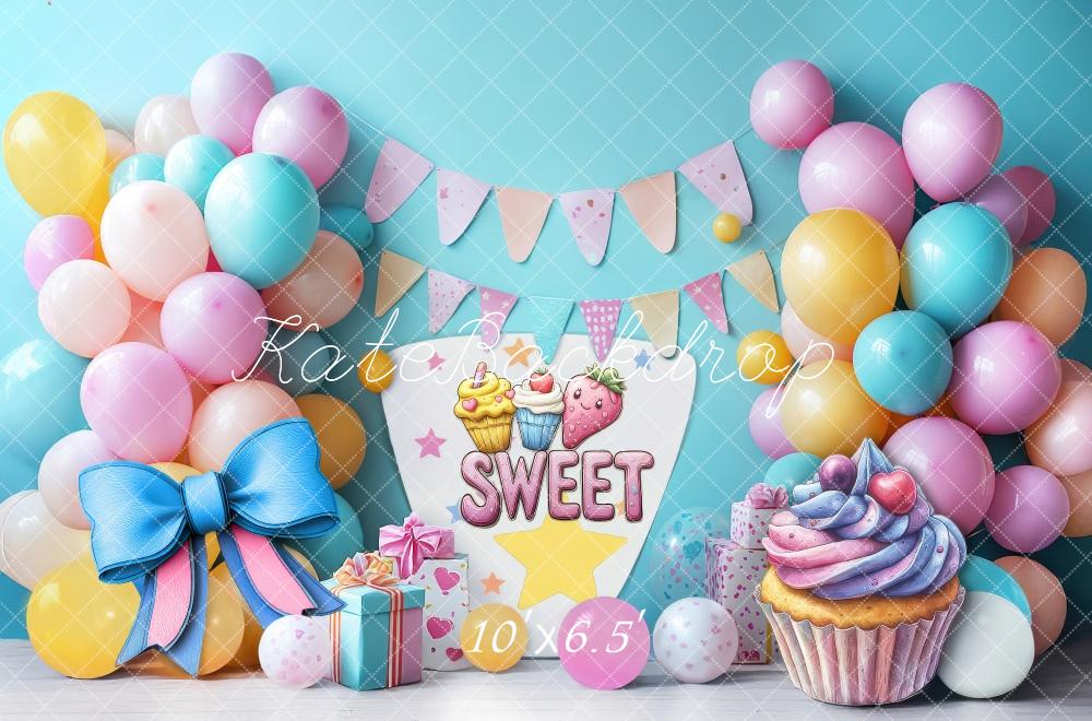 Lightning Deals Kate Cake Smash Sweet Balloons Party Backdrop Designed by Laura Bybee -UK