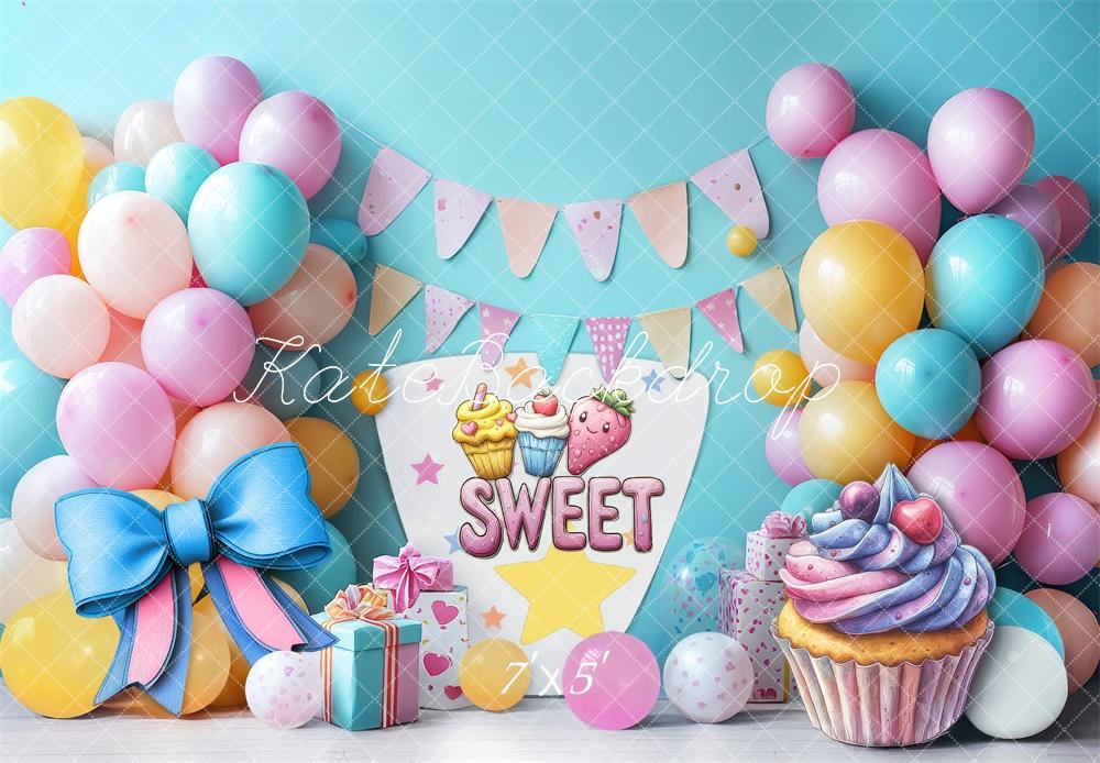 Lightning Deals Kate Cake Smash Sweet Balloons Party Backdrop Designed by Laura Bybee -UK