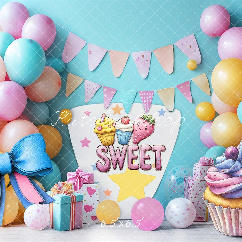 Lightning Deals Kate Cake Smash Sweet Balloons Party Backdrop Designed by Laura Bybee -UK