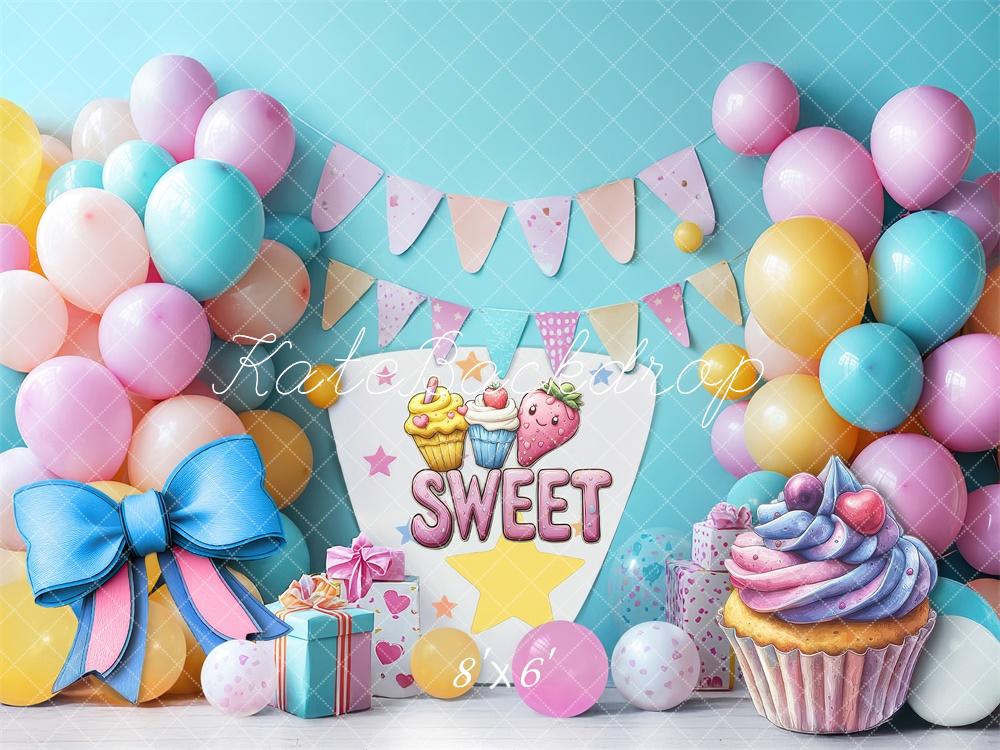 Lightning Deals Kate Cake Smash Sweet Balloons Party Backdrop Designed by Laura Bybee -UK