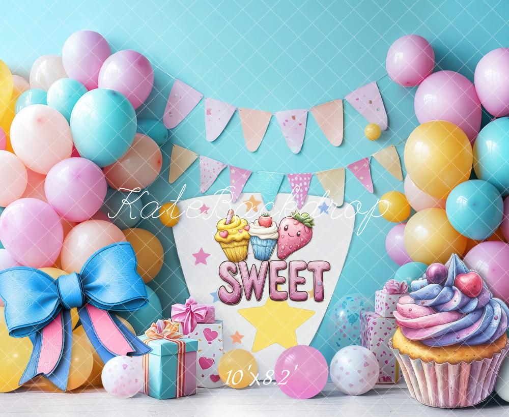 Lightning Deals Kate Cake Smash Sweet Balloons Party Backdrop Designed by Laura Bybee -UK