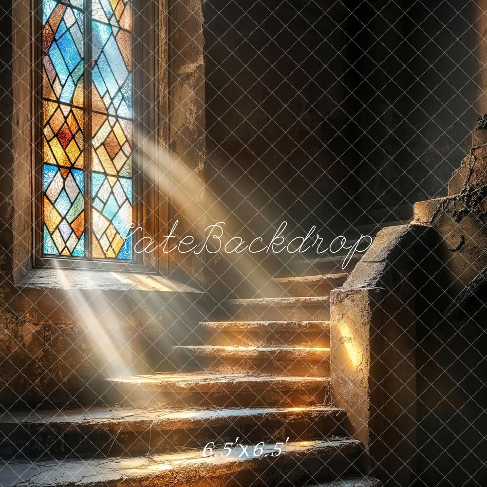 Lightning Deals Kate Church Stained Glass Cascading Stairs Backdrop Designed by Emetselch -UK