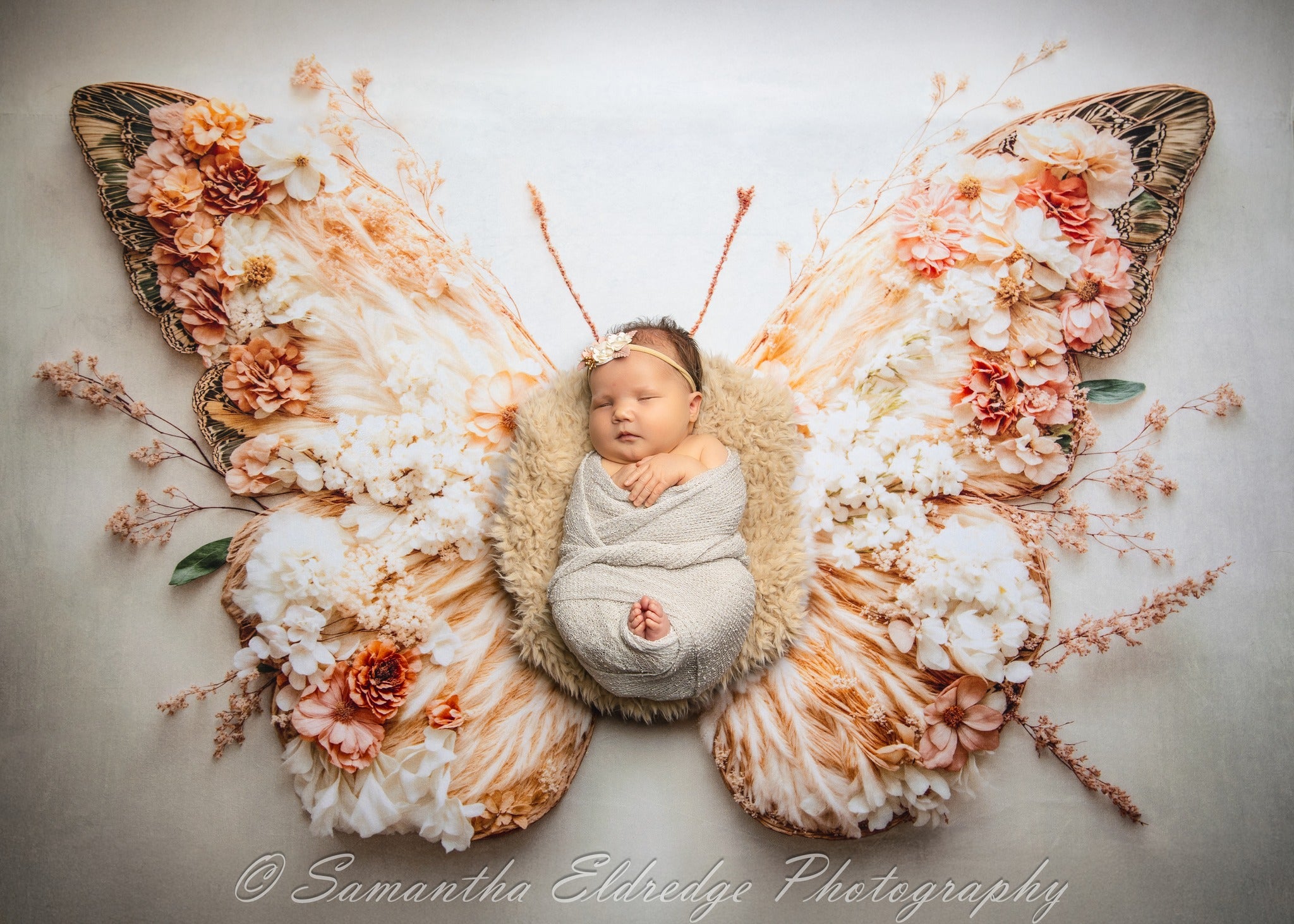 Lightning Deals Kate Newborn Floral Butterfly Wings Floor Backdrop Designed by Emetselch -UK