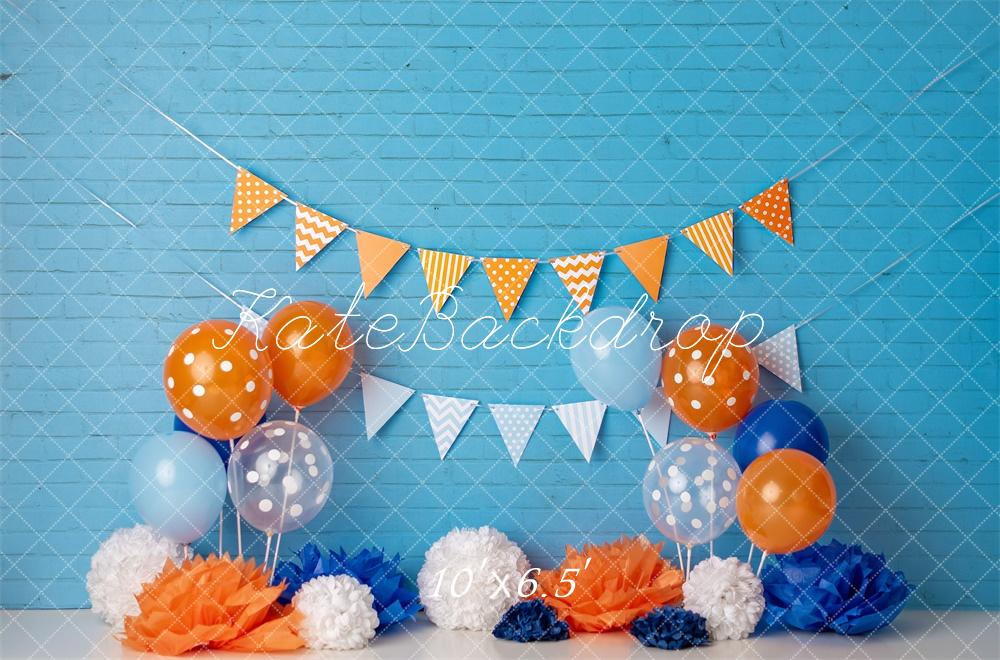 Kate Cake Smash Blue Orange Balloon Backdrop Designed by Mandy Ringe Photography -UK