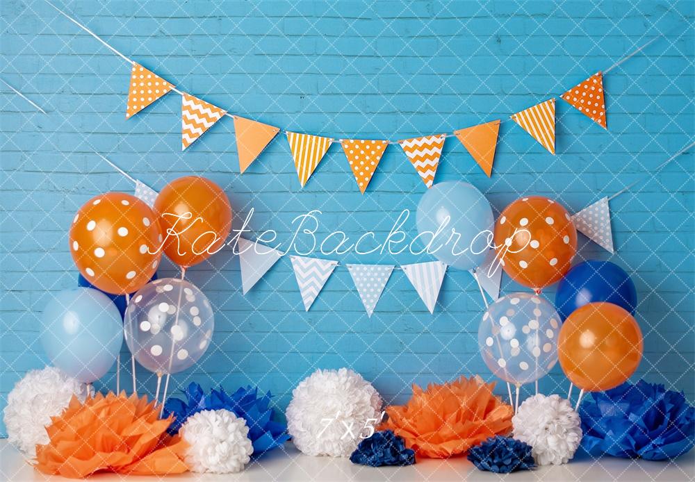 Kate Cake Smash Blue Orange Balloon Backdrop Designed by Mandy Ringe Photography -UK
