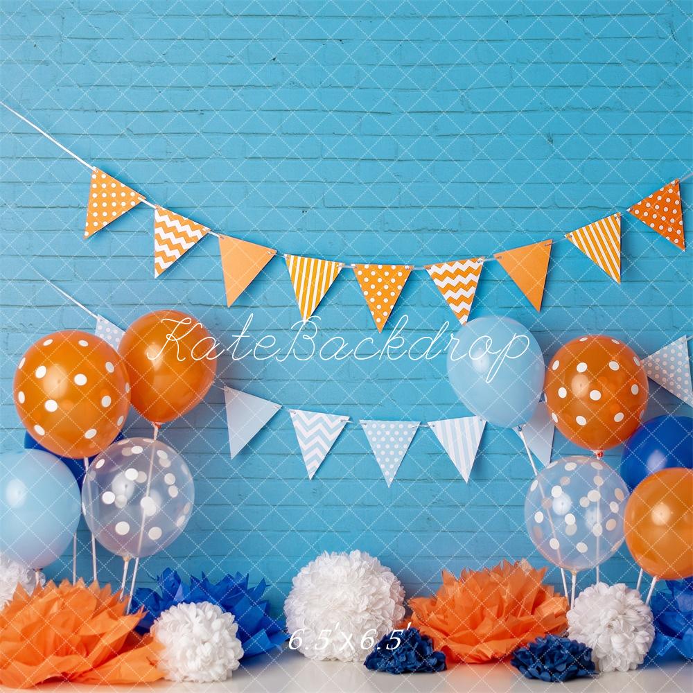 Kate Cake Smash Blue Orange Balloon Backdrop Designed by Mandy Ringe Photography -UK