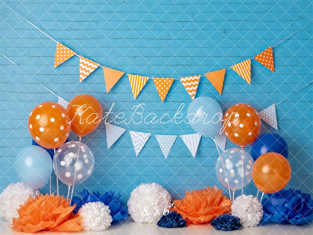 Kate Cake Smash Blue Orange Balloon Backdrop Designed by Mandy Ringe Photography -UK