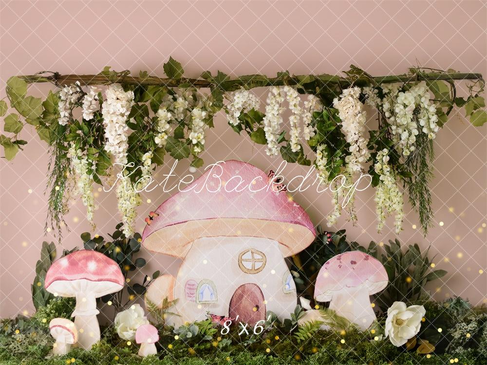 Kate Birthday Fairy Mushroom House Garden Backdrop Designed by Mandy Ringe Photography -UK