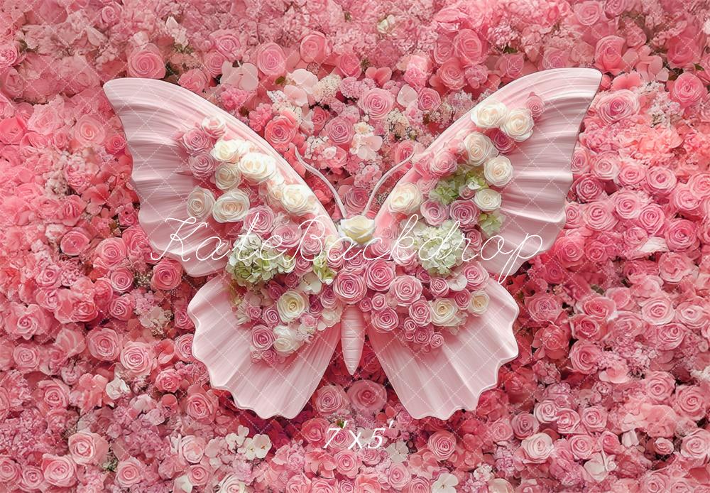 Kate Newborn Floral Butterfly Pink Floor Backdrop Designed by Mini MakeBelieve -UK
