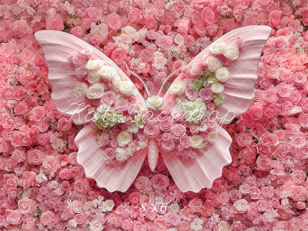 Kate Newborn Floral Butterfly Pink Floor Backdrop Designed by Mini MakeBelieve -UK