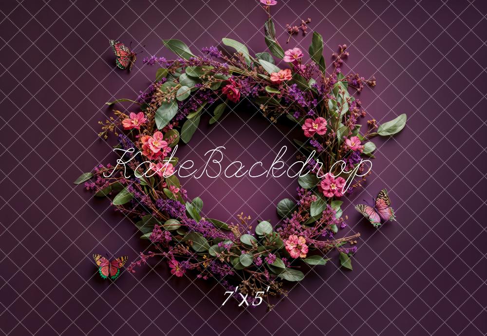 Lightning Deals Kate Newborn Floral Wreath Dark Purple Floor Backdrop Designed by Emetselch -UK