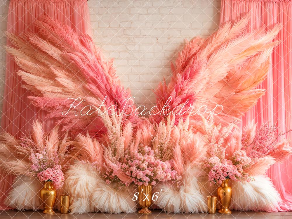 Kate Boho Pink Wings Floral Backdrop Designed by Emetselch -UK