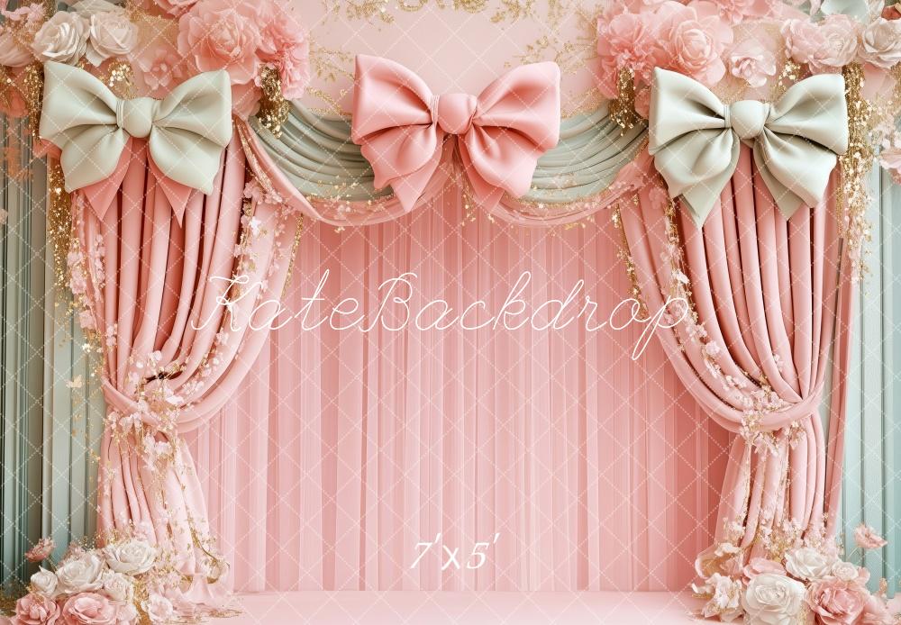 Kate Birthday Pink Floral Bow Draped Backdrop Designed by Patty Robert -UK