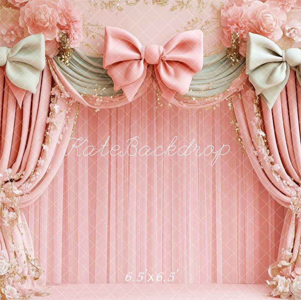 Kate Birthday Pink Floral Bow Draped Backdrop Designed by Patty Robert -UK