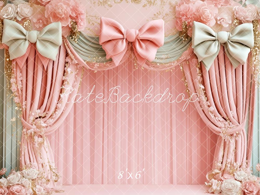 Kate Birthday Pink Floral Bow Draped Backdrop Designed by Patty Robert -UK