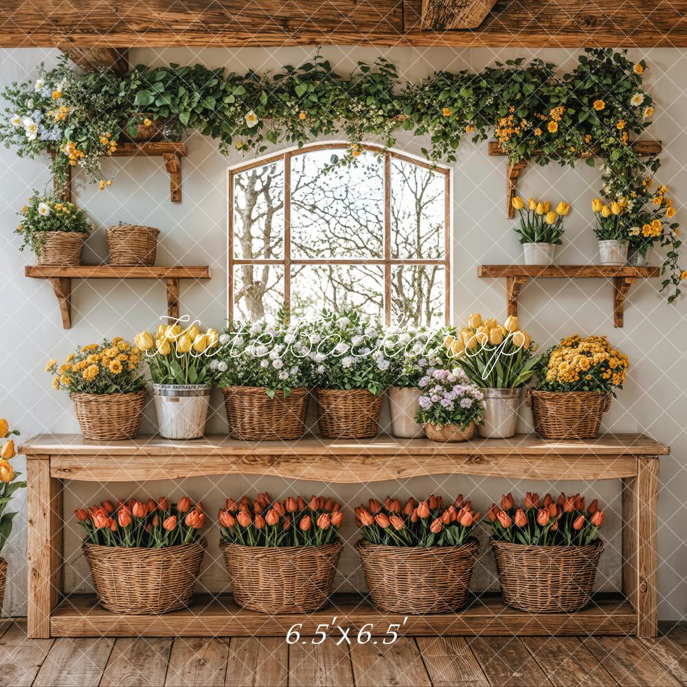 Kate Spring Floral Tulip Baskets Backdrop Designed by Emetselch -UK